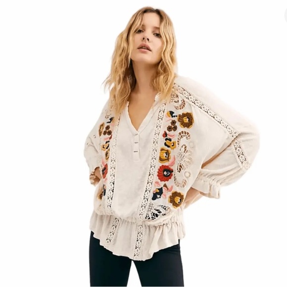 Free People Tops - Free People Serafina Floral Embroidered Top Small